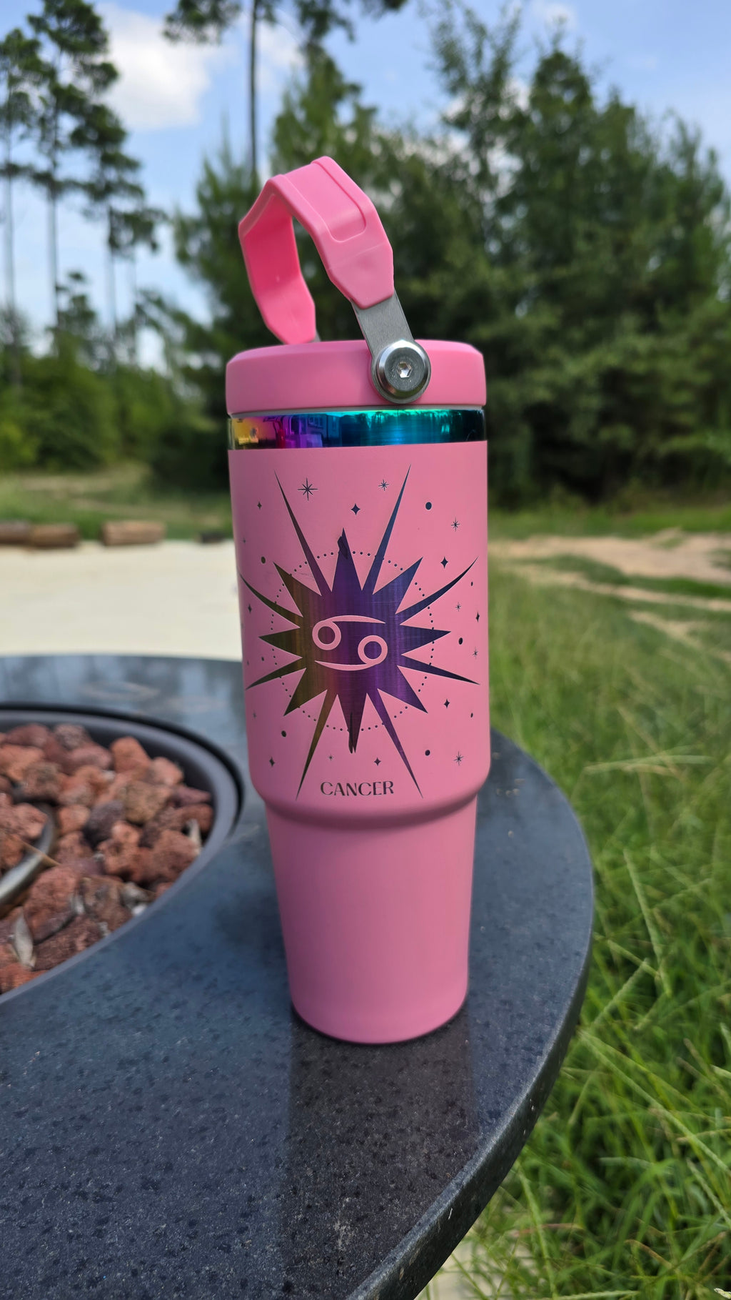 Rainbow Plated 40 ounce tumblers flip handle and straw