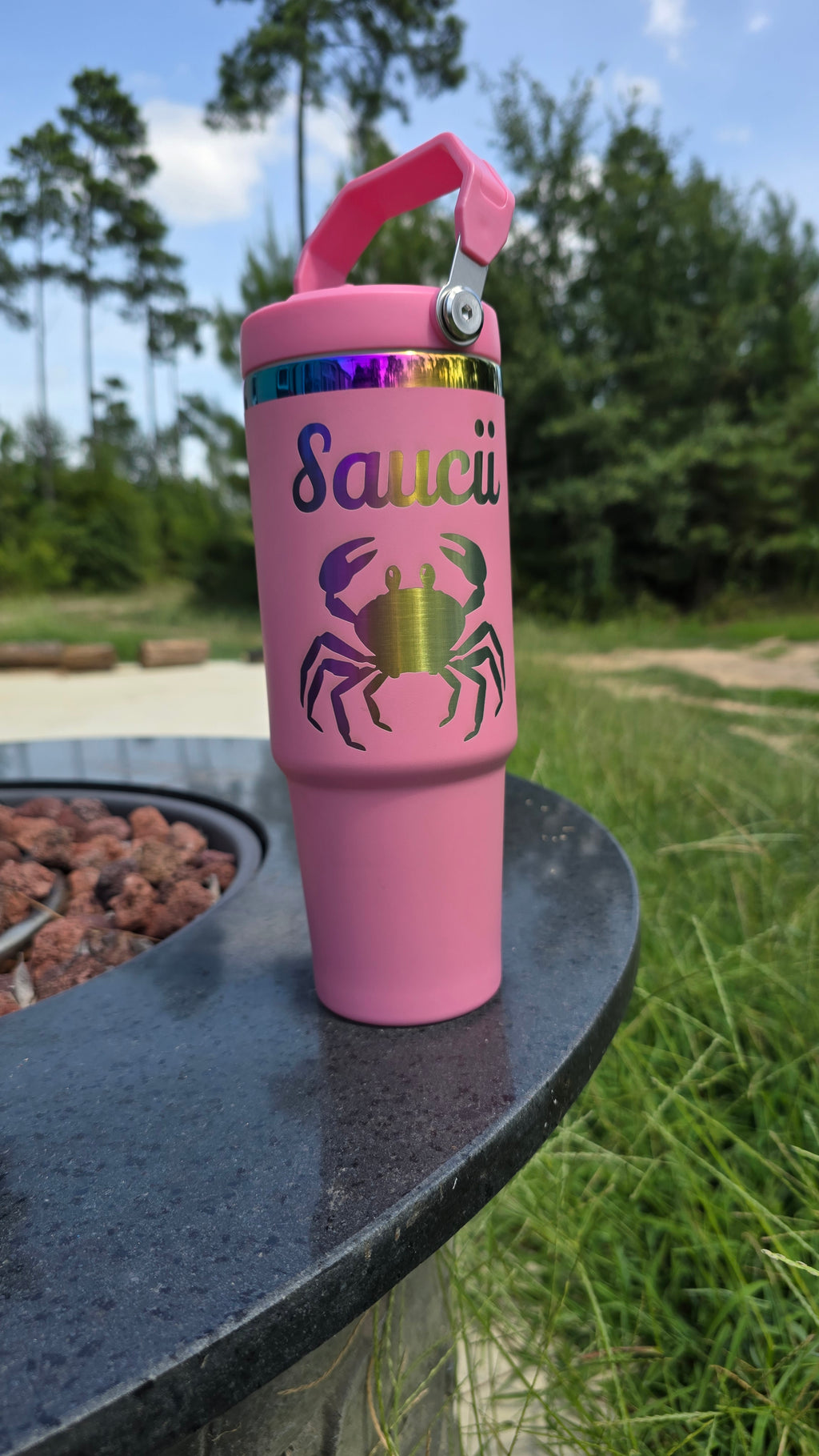 Rainbow Plated 40 ounce tumblers flip handle and straw